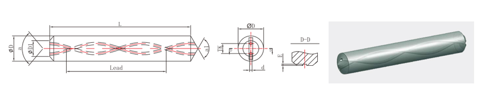 precision ground rod 16xdiameter drill 2 helical holes with point chamfer and connection slot