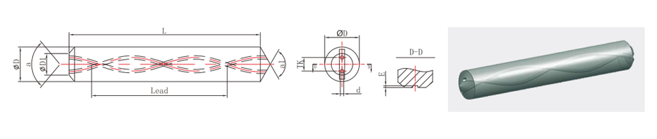 precision ground rod 20xdiameter drill 2 helical holes with point chamfer and connection slot