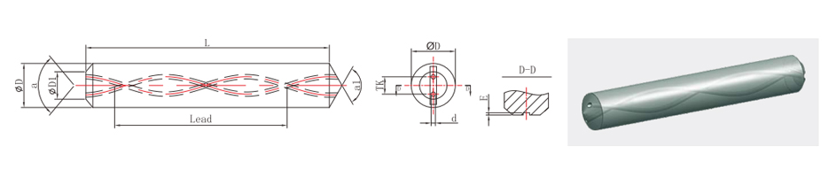 precision ground rod 8xdiameter drill 2 helical holes with point chamfer and connection slot
